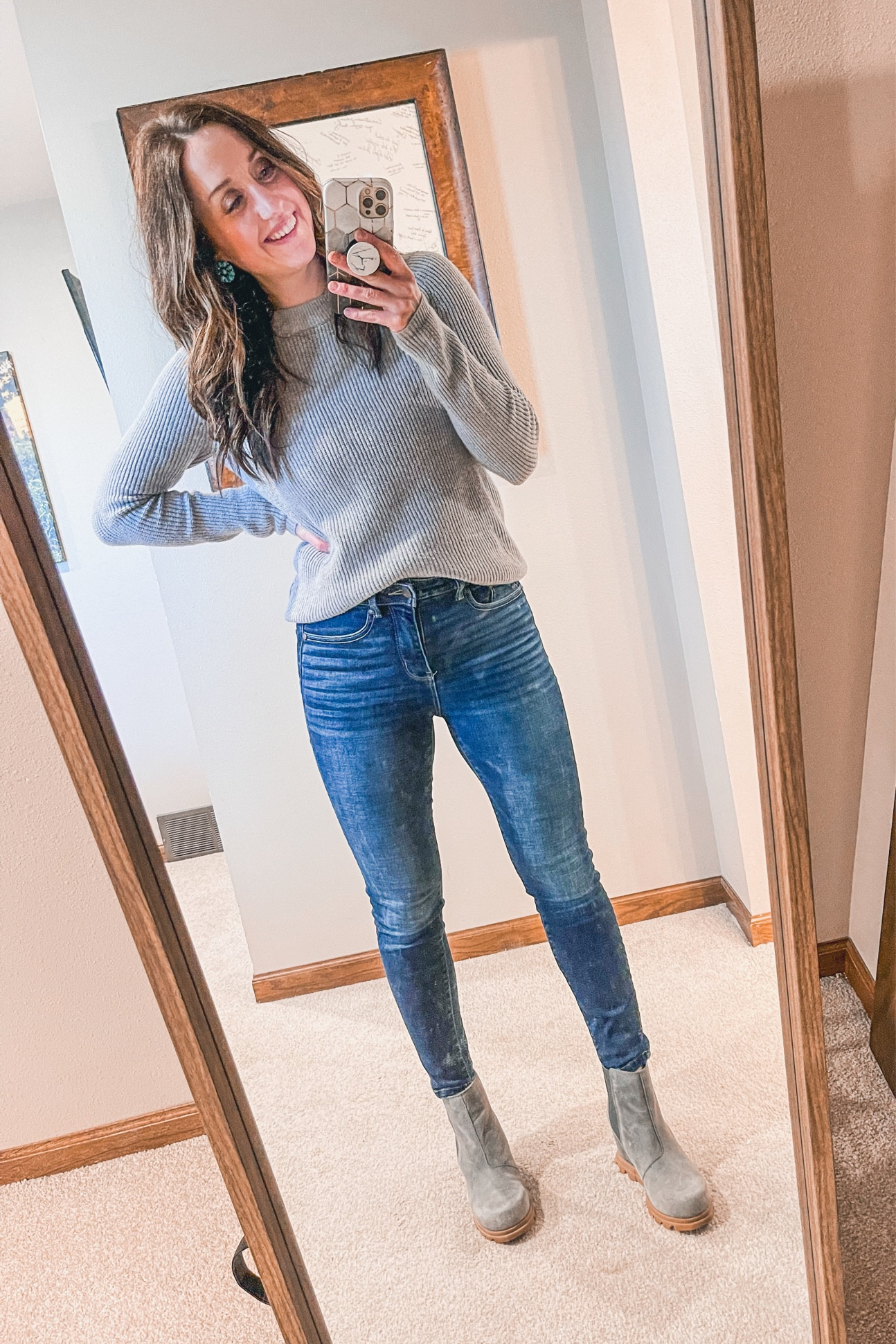 First post baby outfit! Shoes are a 9, jeans are a 26, and sweater is a small.

#LTKSeasonal