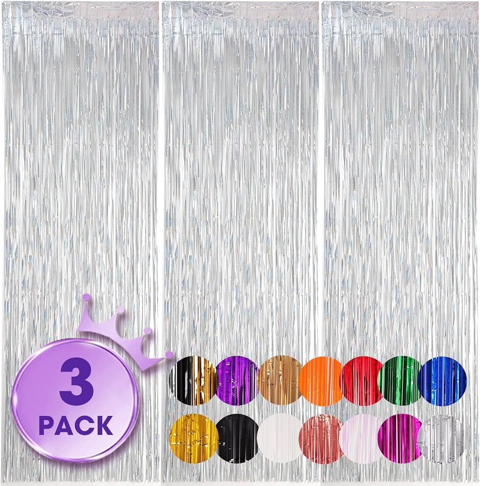 3 Pack 3.3x8.2 Feet Laser Silver Foil Fringe Backdrop Curtains, Tinsel Streamers Birthday Party D... | Amazon (US)