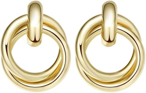 Geometric Rectangle Gold Plated Stud Earrings Irregular Hammered Chunky Statement Square Earrings... | Amazon (US)