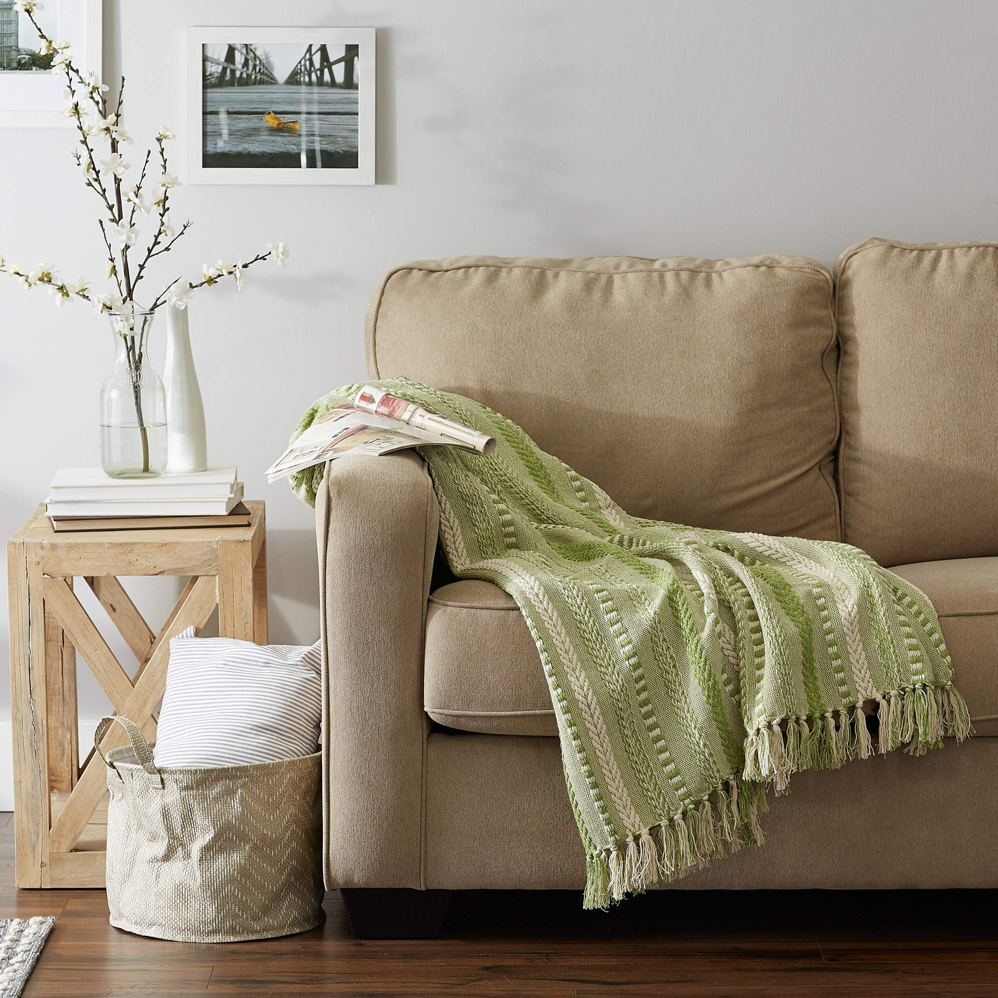 DII Braided Striped Decorative Throw Blanket, 50x60, Antique Green | Amazon (US)