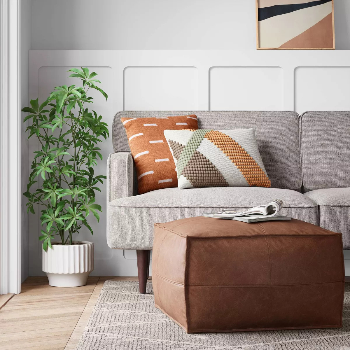 Earl Faux Leather French Seam Ottoman - Threshold™ | Target