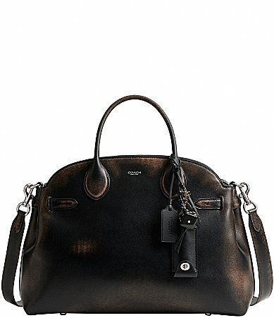 COACH Loved Leather Empire Carryall 40 Satchel Bag - Black Brown | Dillard's