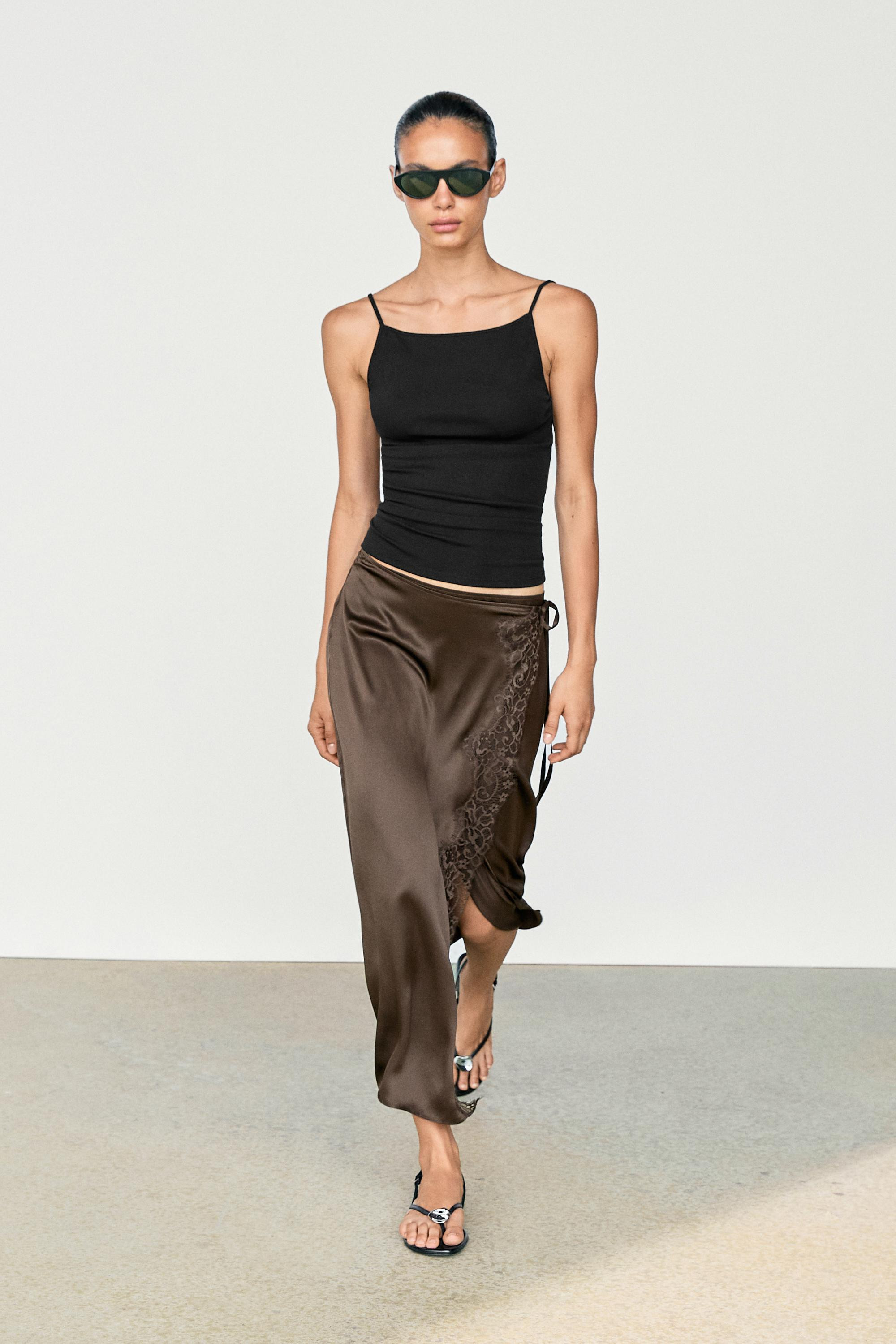 100% silk lace-detail pareo skirt | Massimo Dutti UK