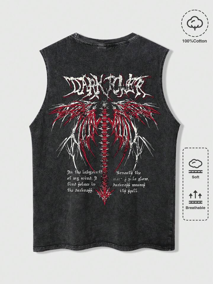 ROMWE MEN Grunge Punk Men's Slogan Graphic Daily Sleeveless Tank Top, School | SHEIN