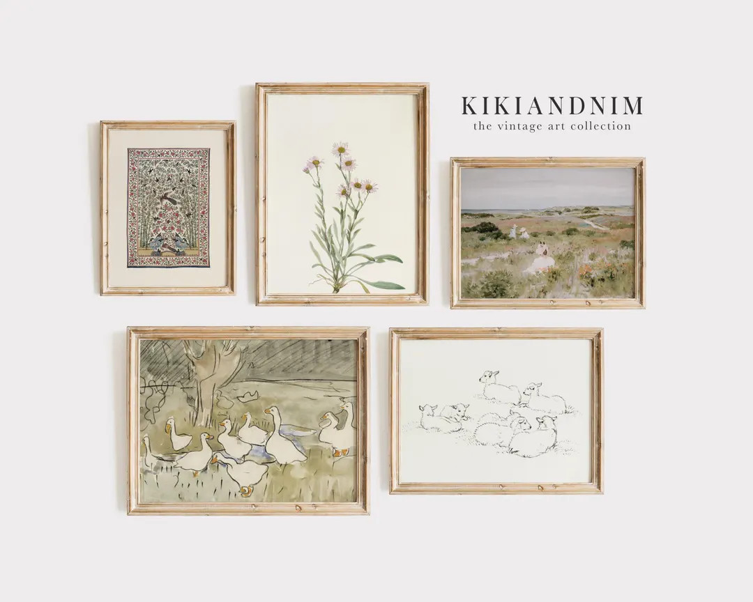 Girls Nursery Wall Art | 5 NURSERY PRINTABLES | Vintage Nursery Prints | Girl's Room Decor | Calm... | Etsy (US)