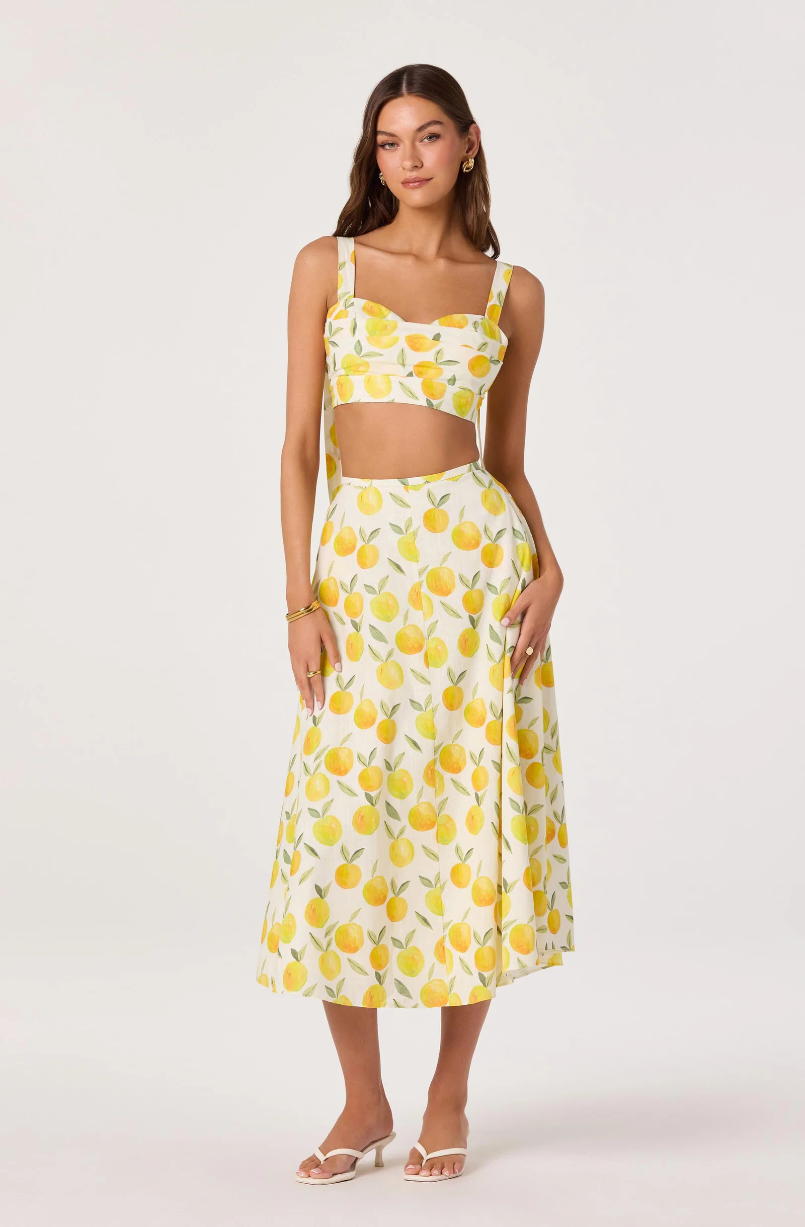 Myria Print Linen A-Line Midi Skirt - Lemon print / S | ASTR The Label (US)