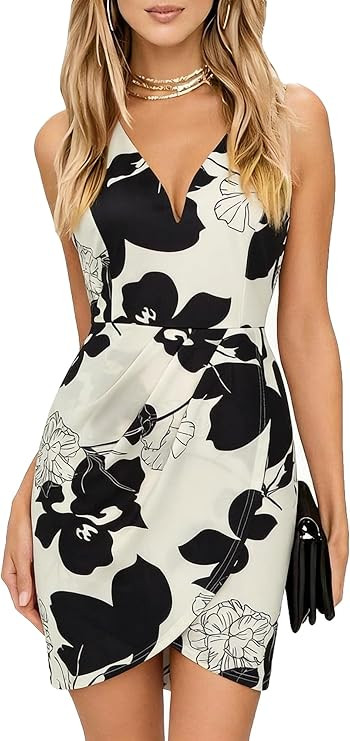 oxiuly Women's Wrap V Neck Bodycon Ruched Cocktail Party Dress Chic Church Wedding Club Pencil Dr... | Amazon (US)