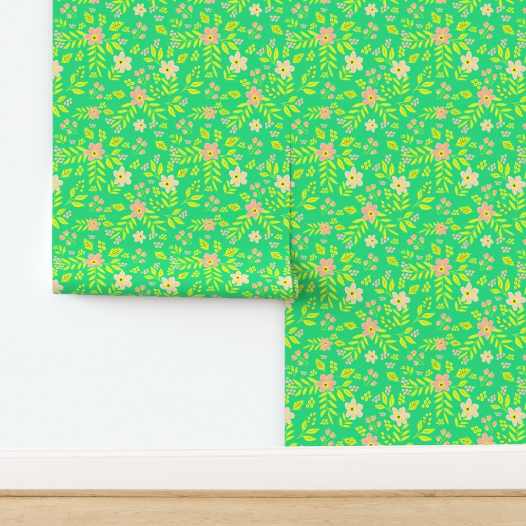 8" Adley Bouquet - 80s Neon - Bright Aqua Wallpaper | Spoonflower | Spoonflower
