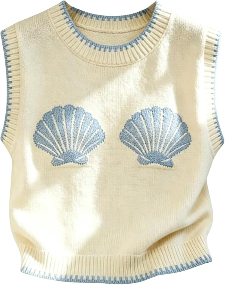 OYOANGLE Women's Seashell Sleeveless Crew Neck Sweater Vest | Amazon (US)