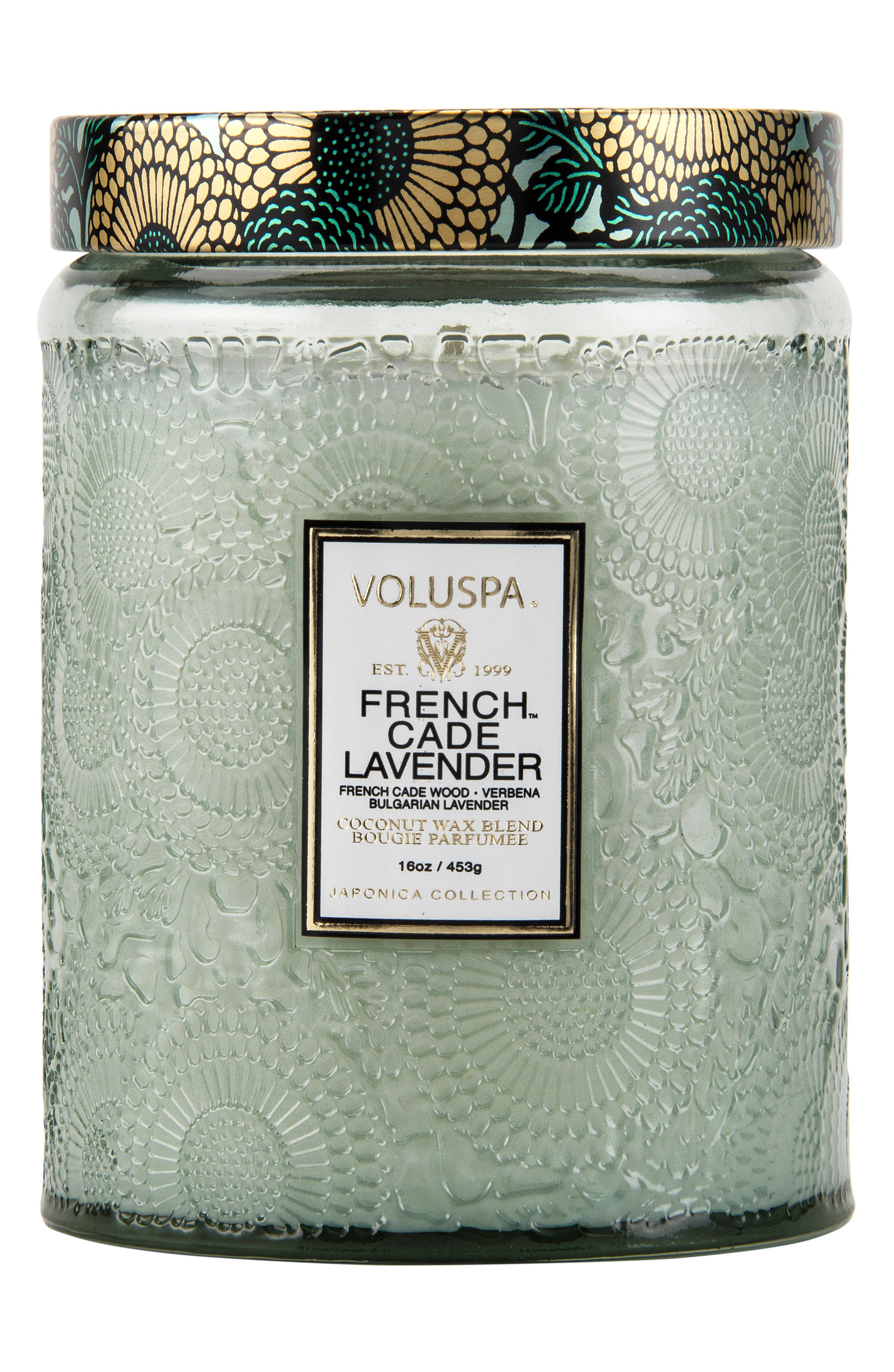 Voluspa Japonica French Cade Lavender Large Embossed Glass Jar Candle, Size One Size - None | Nordstrom