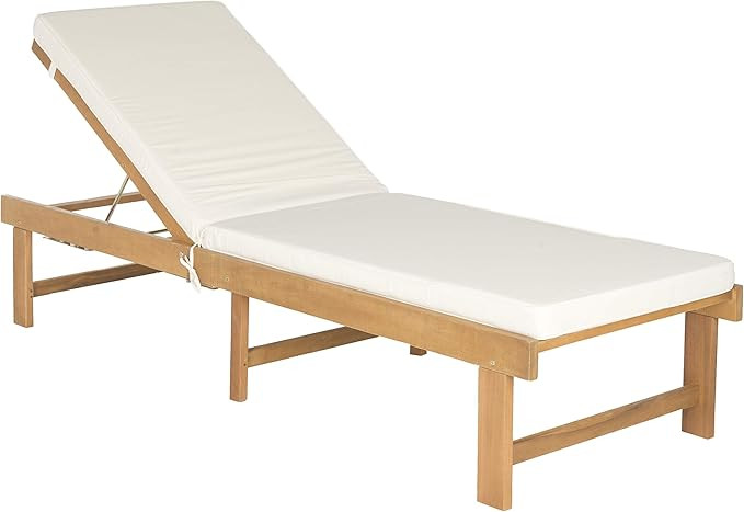 SAFAVIEH Outdoor Collection Inglewood Natural Solid Wood/Beige Cushion Adjustable Chaise Lounge C... | Amazon (US)