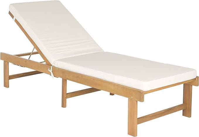 SAFAVIEH Outdoor Collection Inglewood Natural Solid Wood/Beige Cushion Adjustable Chaise Lounge C... | Amazon (US)