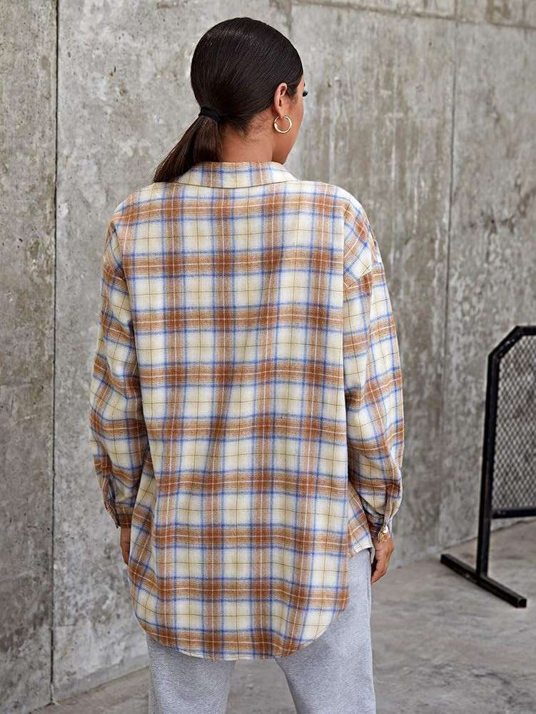 MakeMeChic Women's Plaid Shirts Oversized Flannels Shacket Jacket | Amazon (US)