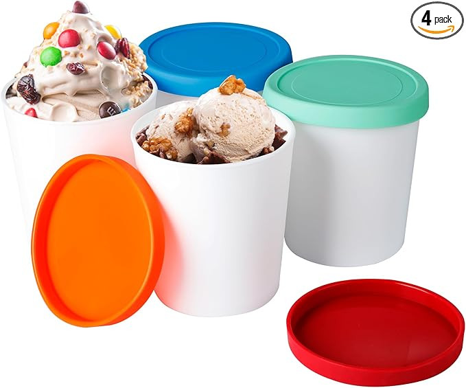 Ice Cream Containers for Homemade (4 Pack - 1 Quart Each), Reusable Ice Cream Storage Containers ... | Amazon (US)