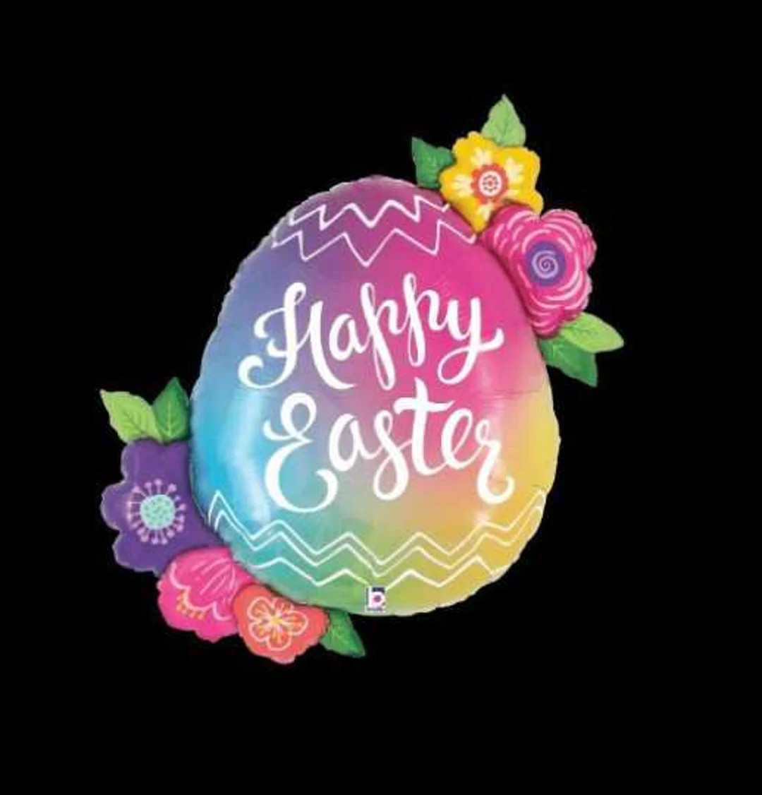 35" HAPPY EASTER FLORAL Egg Balloon - Large Shape Foil Mylar Balloon - Party Supplies Decorations... | Etsy (US)