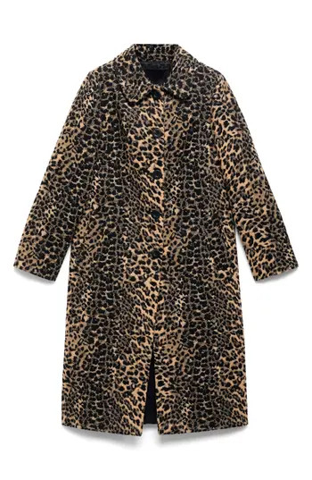 MANGO Leopard Metallic Coat in Medium Brown at Nordstrom Rack | Nordstrom Rack