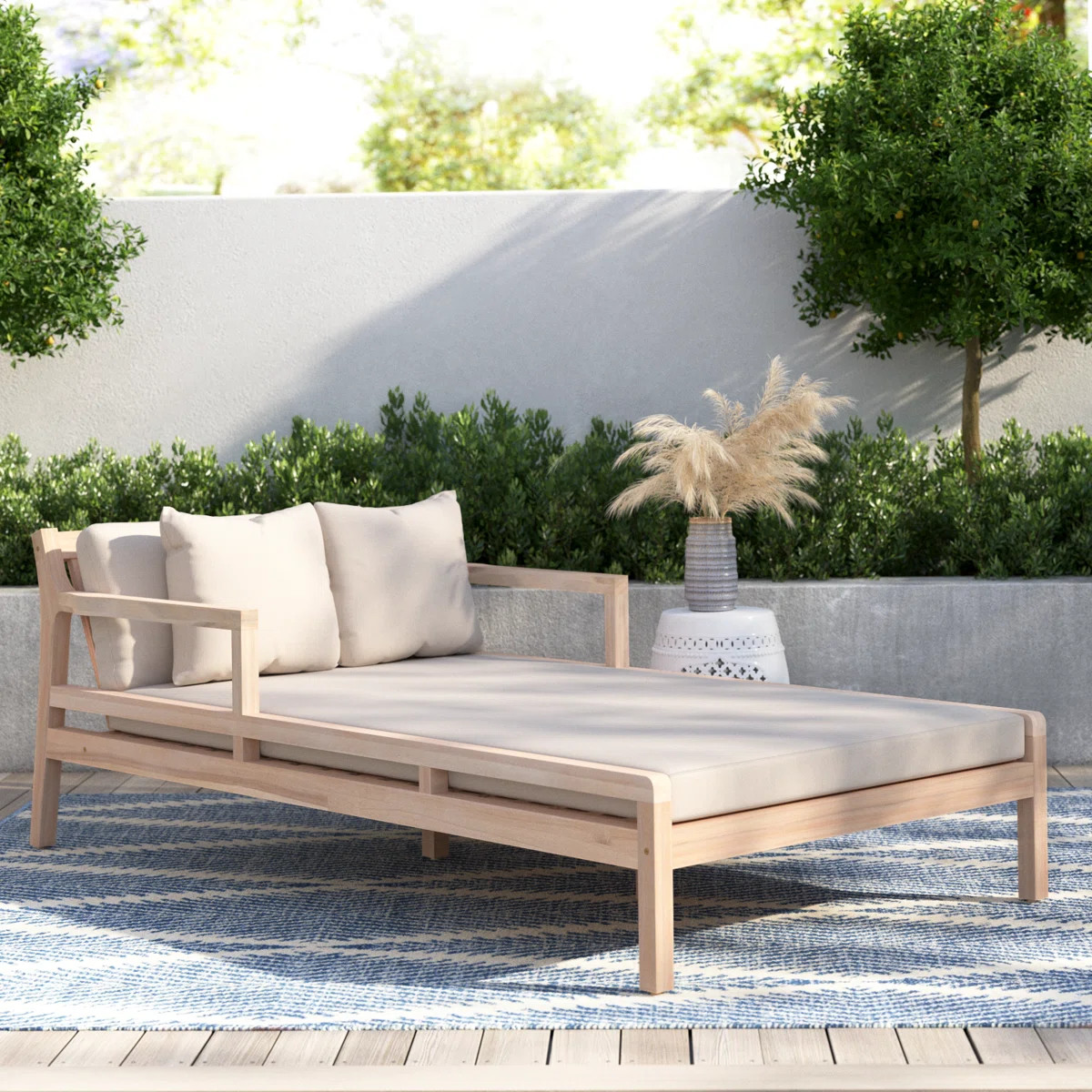 Amina Outdoor Solid Wood Acacia Double Chaise Lounger | Wayfair North America