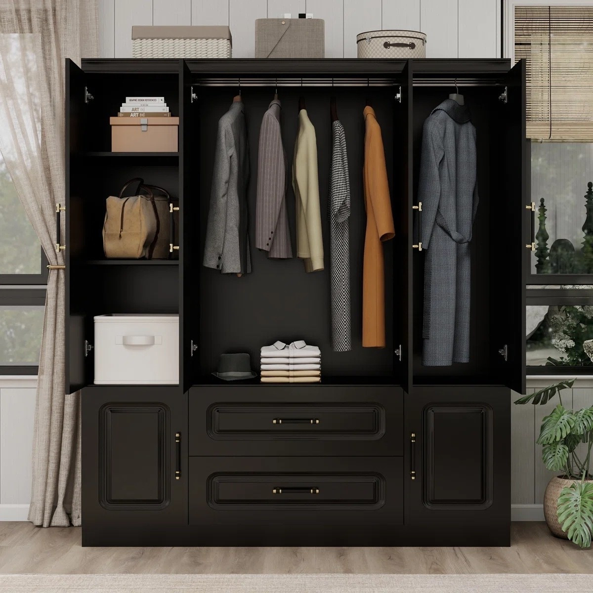 4-Door Bedroom Wood Armoire and Wardrobe Closet with Hanging Rod and Drawers, 70.87" H x 61.42" W, Black

#LTKActive #LTKU #LTKHome

#LTKHome #LTKU #LTKActive