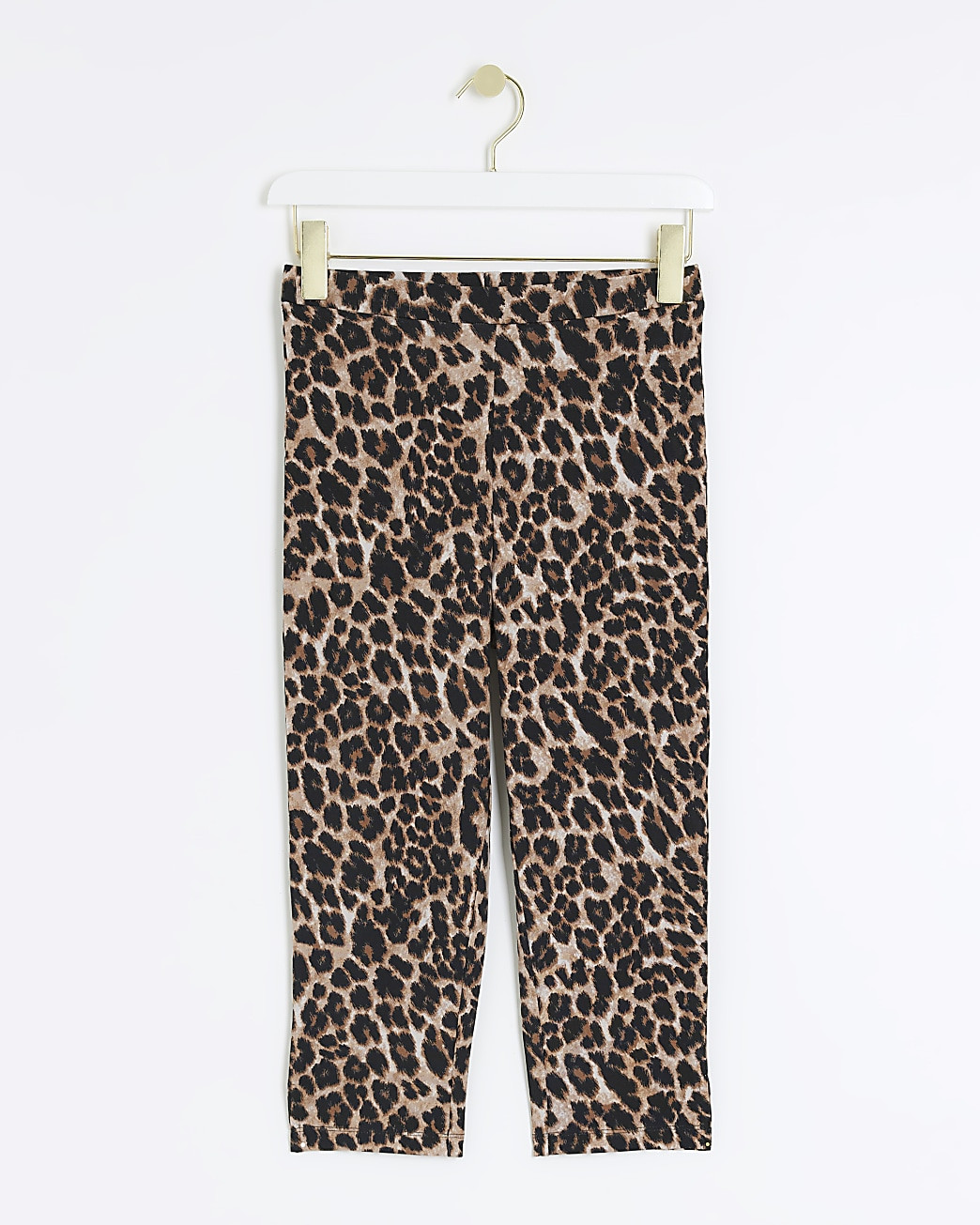 Brown high waisted leopard cropped leggings | River Island (UK & IE)