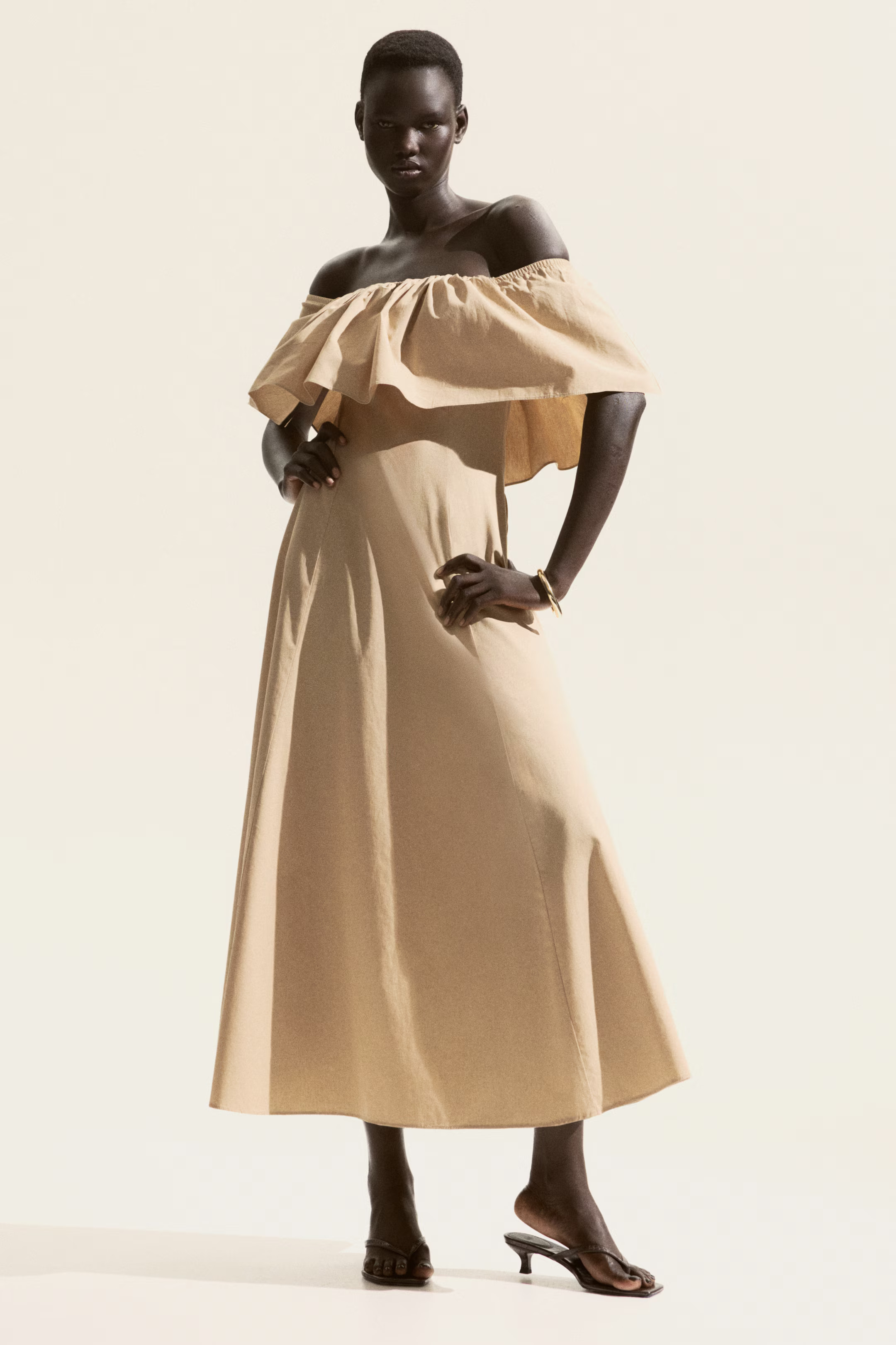 Flounced off-the-shoulder dress | H&M (UK, MY, IN, SG, PH, TW, HK)