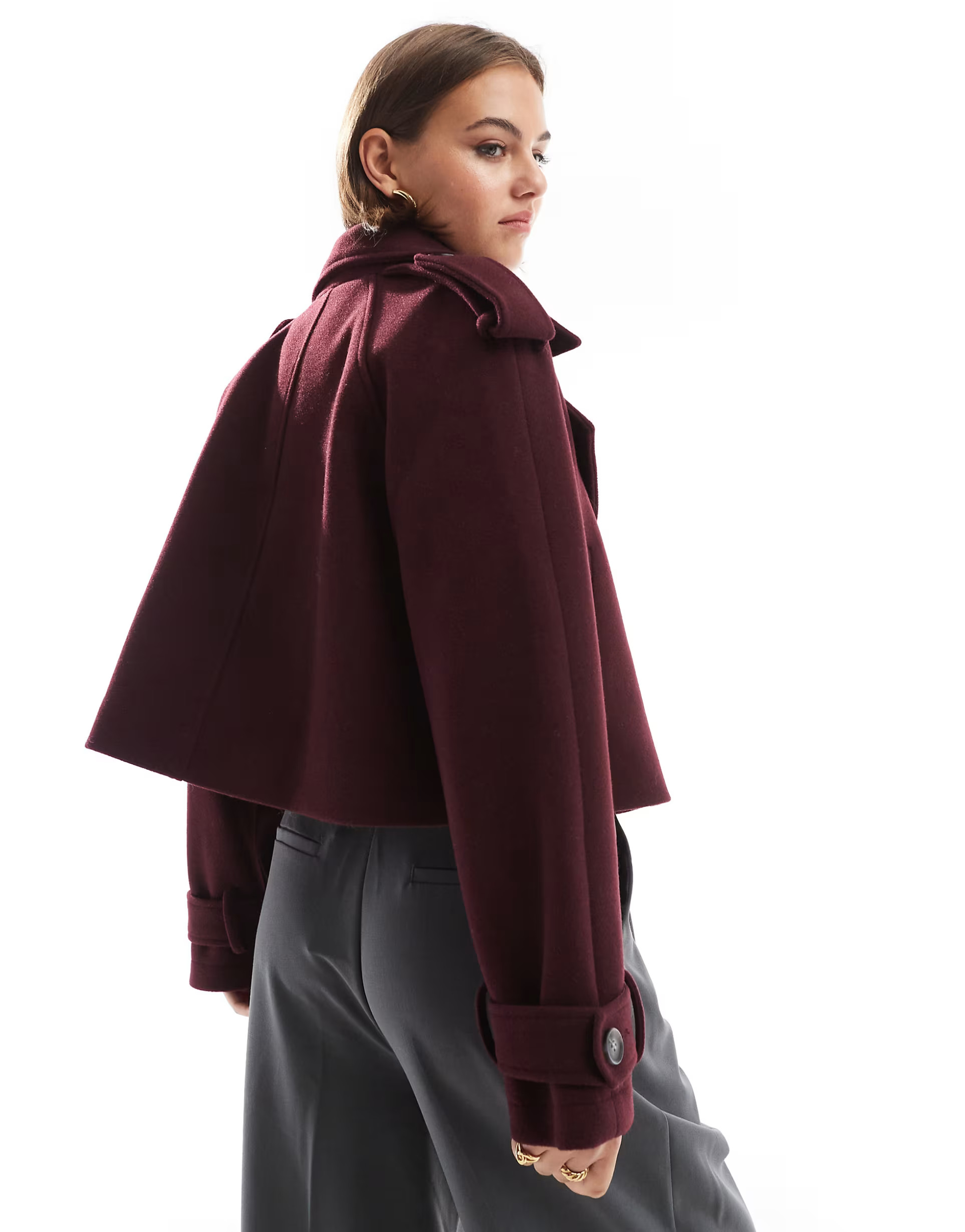 ASOS DESIGN cropped formal trench coat in burgundy | ASOS (Global)