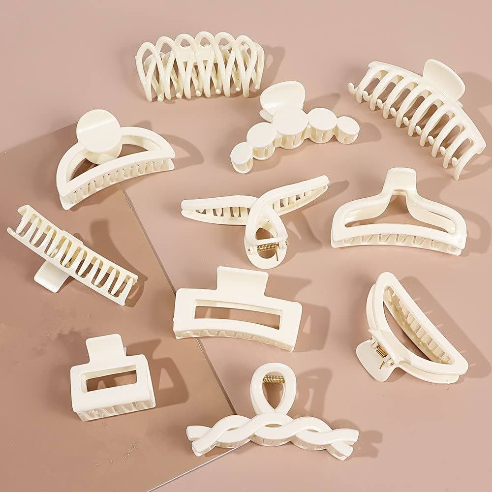 8 Pack Cream (beige) Hair Claw Clips for Woman, Matte Banana Milk White Clips,Strong Hold Jaw Cli... | Amazon (US)