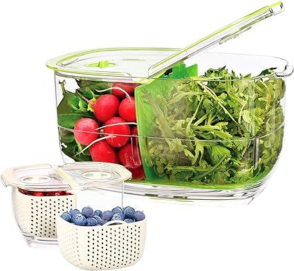 LUXEAR Vegetable Fruit Produce Storage Containers, Partitioned Produce Saver Fridge Storage Conta... | Amazon (US)