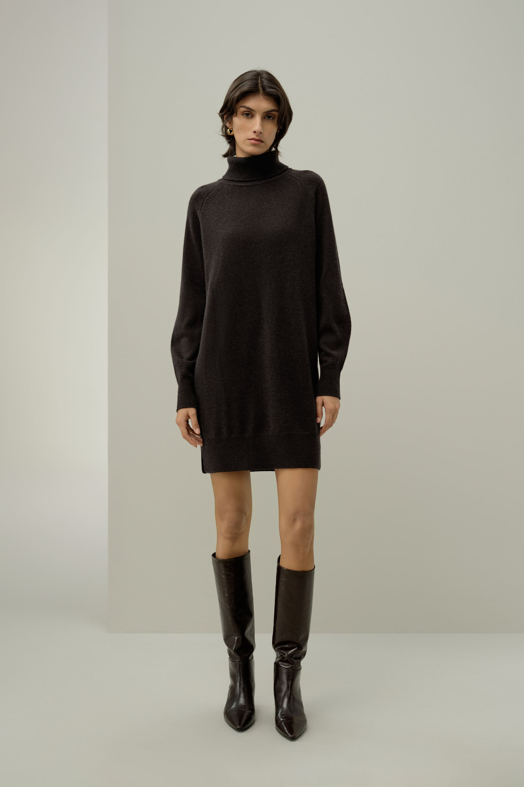 Wool-Cashmere Turtleneck Sweater Dress | LilySilk