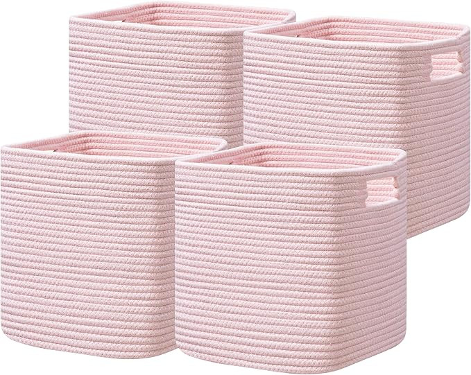 UBBCARE Set of 4 Storage Basket-13 X 13 X 13 in, Cotton Rope Basket for Shelves, Toys, Book, Cube... | Amazon (US)