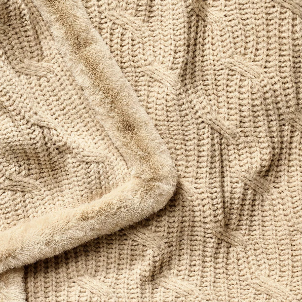 Tan Cable Throw Blanket with Faux Fur Trim - Threshold\u2122 designed with Studio McGee | Target