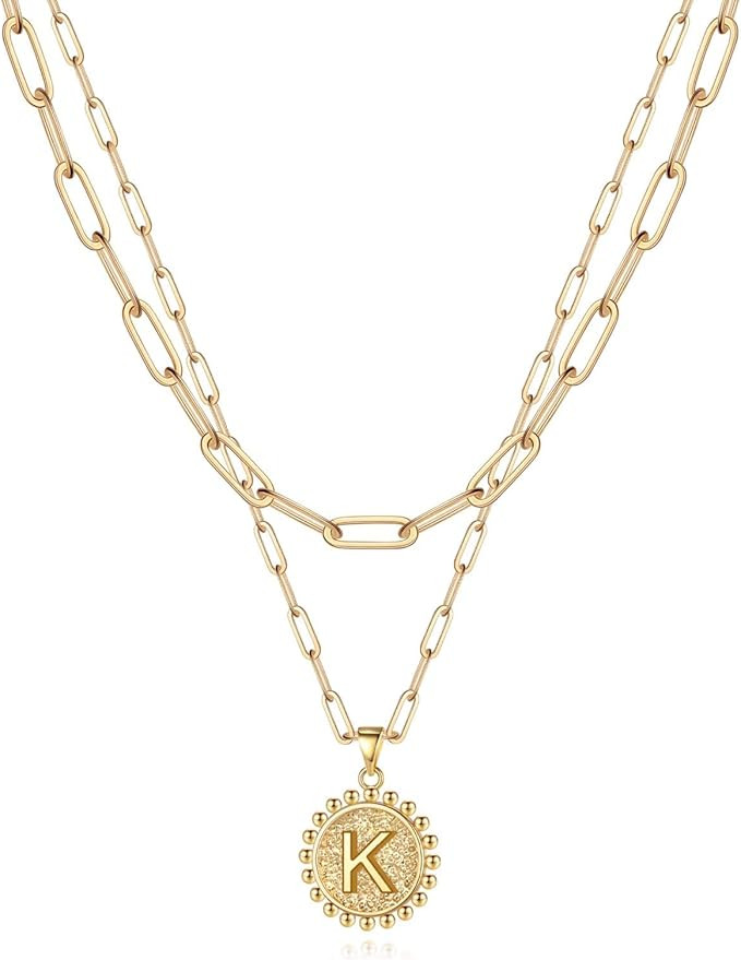 Yoosteel Gold Initial Necklaces for Women Girls, 14K Gold Plated Dainty Layering Paperclip Link C... | Amazon (US)