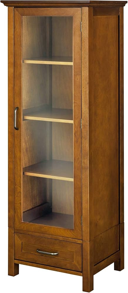 Teamson Home Avery Linen Tower Tall Slim Narrow Wooden Bathroom Multifunctional Storage with Glas... | Amazon (US)