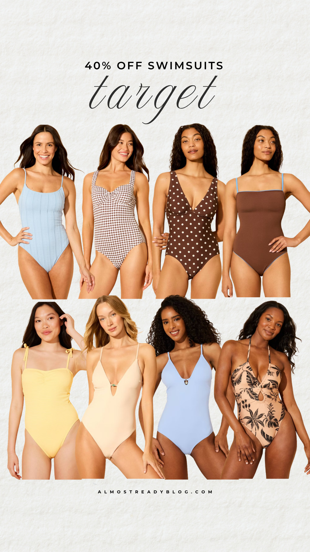 Target 40% off swimsuits.

summer swimwear collection, beach vacation style, pool day outfit, tropical getaway look, flattering one piece, one piece swimsuit, beachwear, resort swimwear, vacation swim, pool style

#LTKSaleAlert #LTKSwim