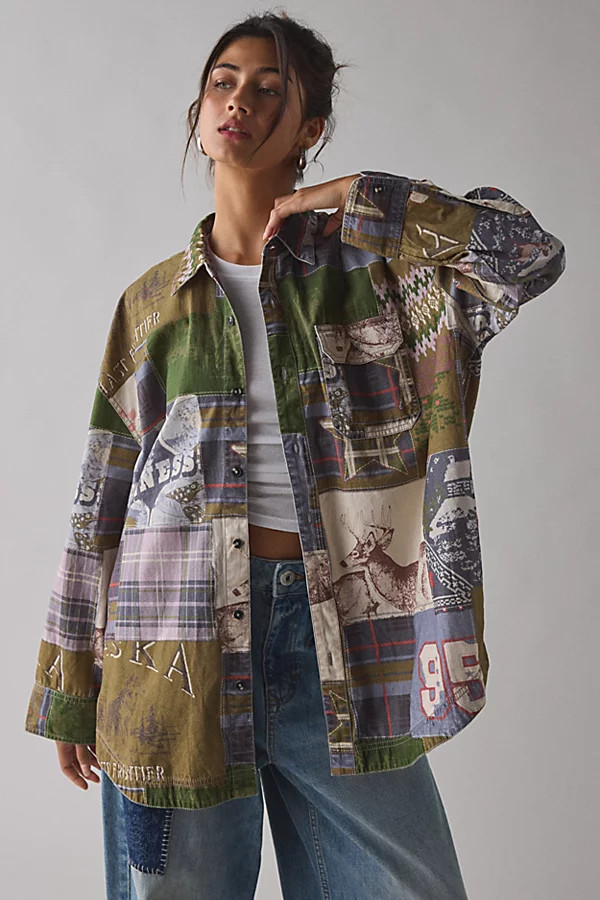 BDG Cowboy Dan Patchwork Oversized Button-Down Shirt | Urban Outfitters (US and RoW)