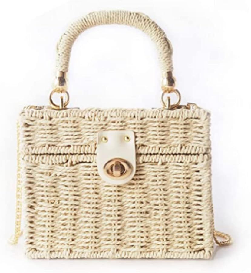 Women Handwoven Rattan vintage purse Beach Sea Bag Casual Handbag tote Basket Straw vacation Bag | Amazon (US)