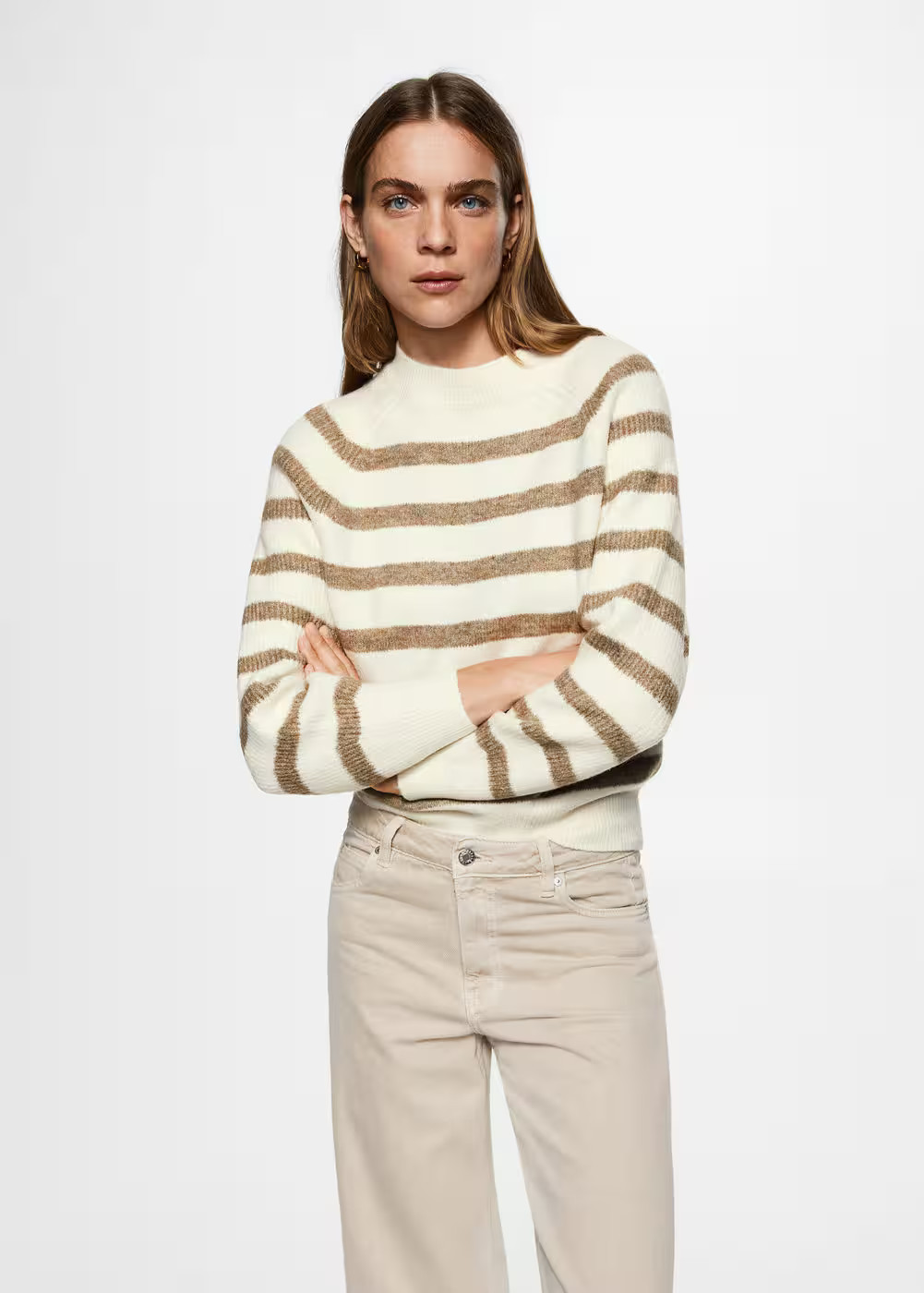 Stripe-print sweater with perkins neck -  Women | Mango USA | MANGO (US)