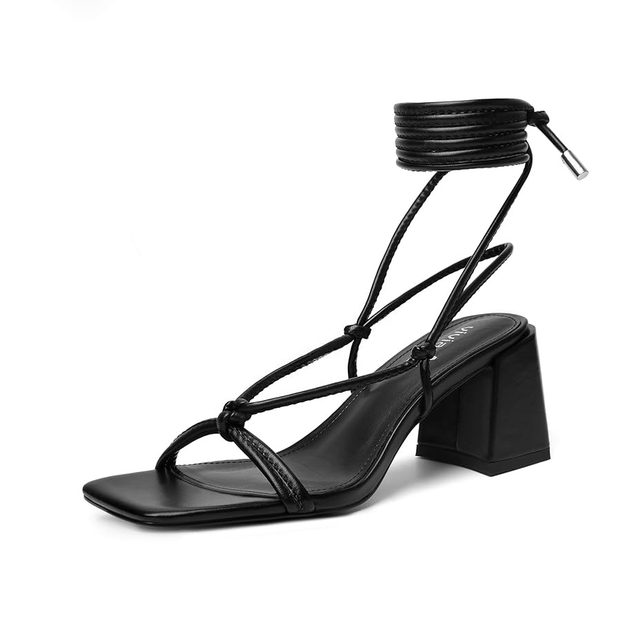 vivianly Women's Lace Up Chunky Heel Sandals Strappy Straps Ankle Wrap Heels | Amazon (US)