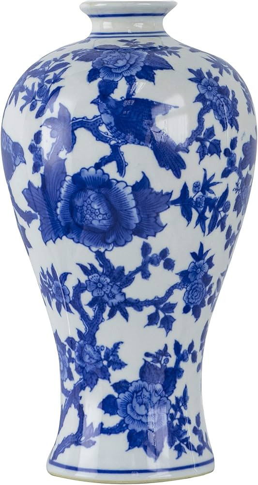 A&B Home 13'' Blue White Porcelain Jar Flower Planter Pot Home Decor Vase Hand Painted Floral Pri... | Amazon (US)