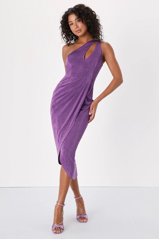 Fabulous Forever Purple One-Shoulder Cutout Tulip Midi Dress | Lulus (US)