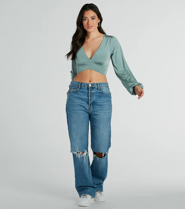 Smooth Talkin' Long Sleeve V-Neck Crop Blouse | Windsor Stores