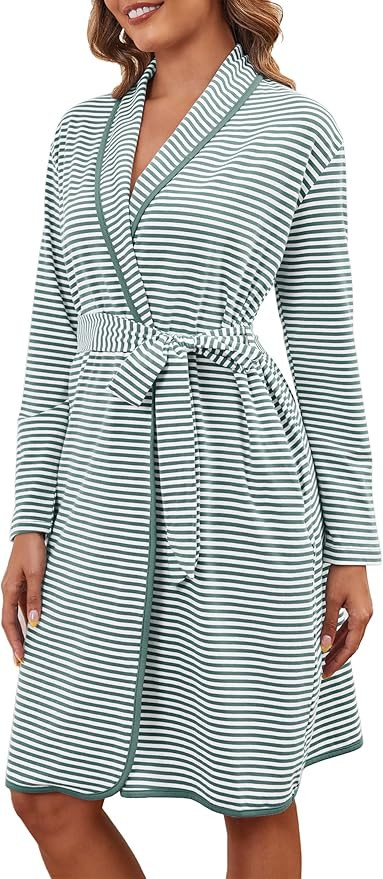 Cotton Robes for Women Striped Long Sleeve Kimono Bath Robe Lightweight House Coat Bathrobe Loung... | Amazon (US)