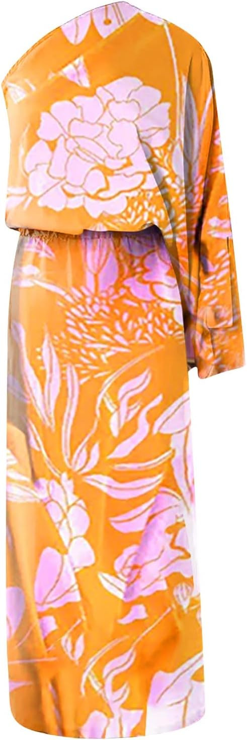 One Shoulder Dresses for Women Summer Floral Print Batwing Sleeve Ruched Dress Sexy Side Split Cl... | Amazon (US)
