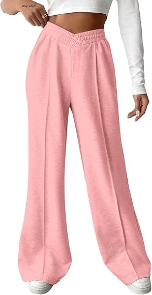 SOFIA'S CHOICE Women's Wide Leg Sweatpants V Crossover Elastic High Waisted Loose Long Pants | Amazon (US)