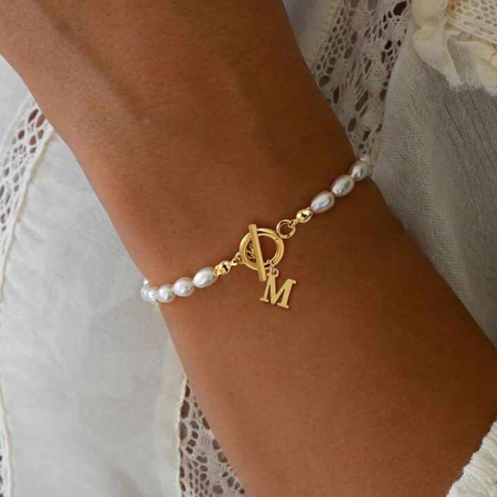1pc New Trendy Initial Pendant Toggle Clasps Beaded Bracelet For Women Party | SHEIN