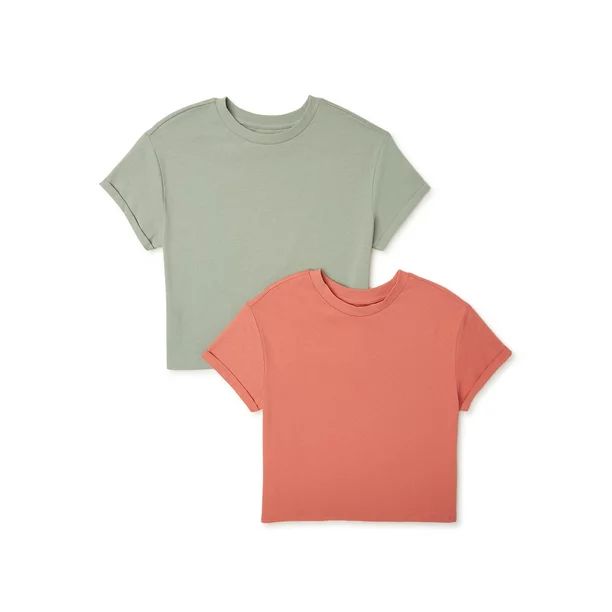 Wonder Nation Girls Short Sleeve Kid Tough Boxy T-Shirts, 2-Pack, Sizes 4-18 & Plus - Walmart.com | Walmart (US)