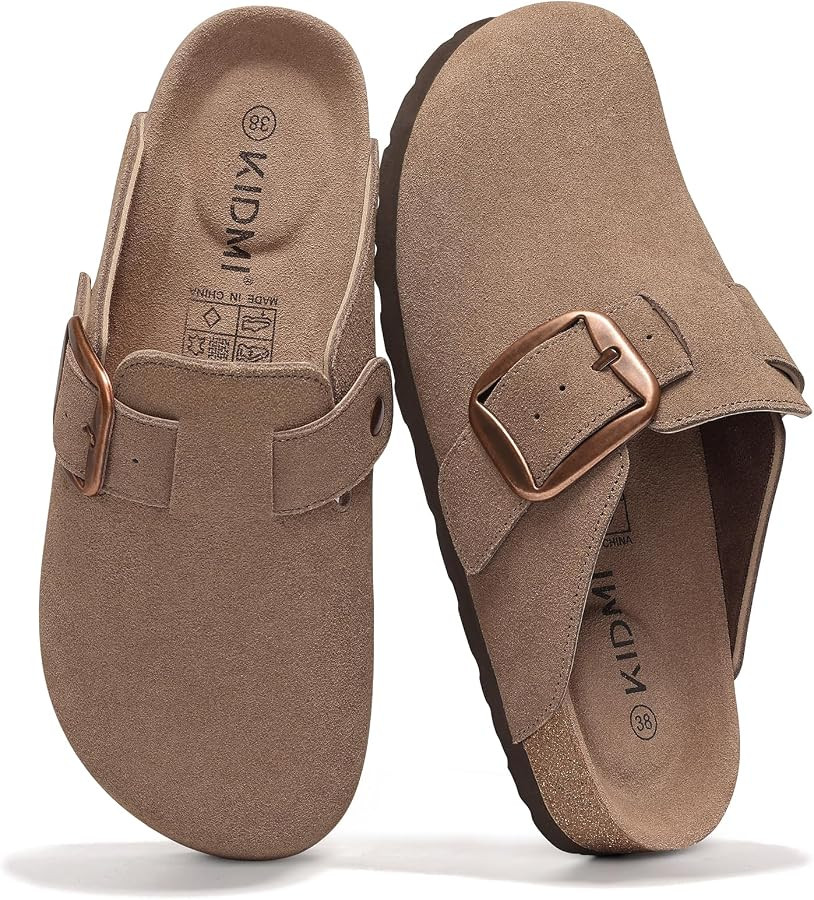 KIDMI Genuine Suede Clogs for Women Memory Foam Cork Footbed Potato Shoes Slip On Leather Mules w... | Amazon (US)