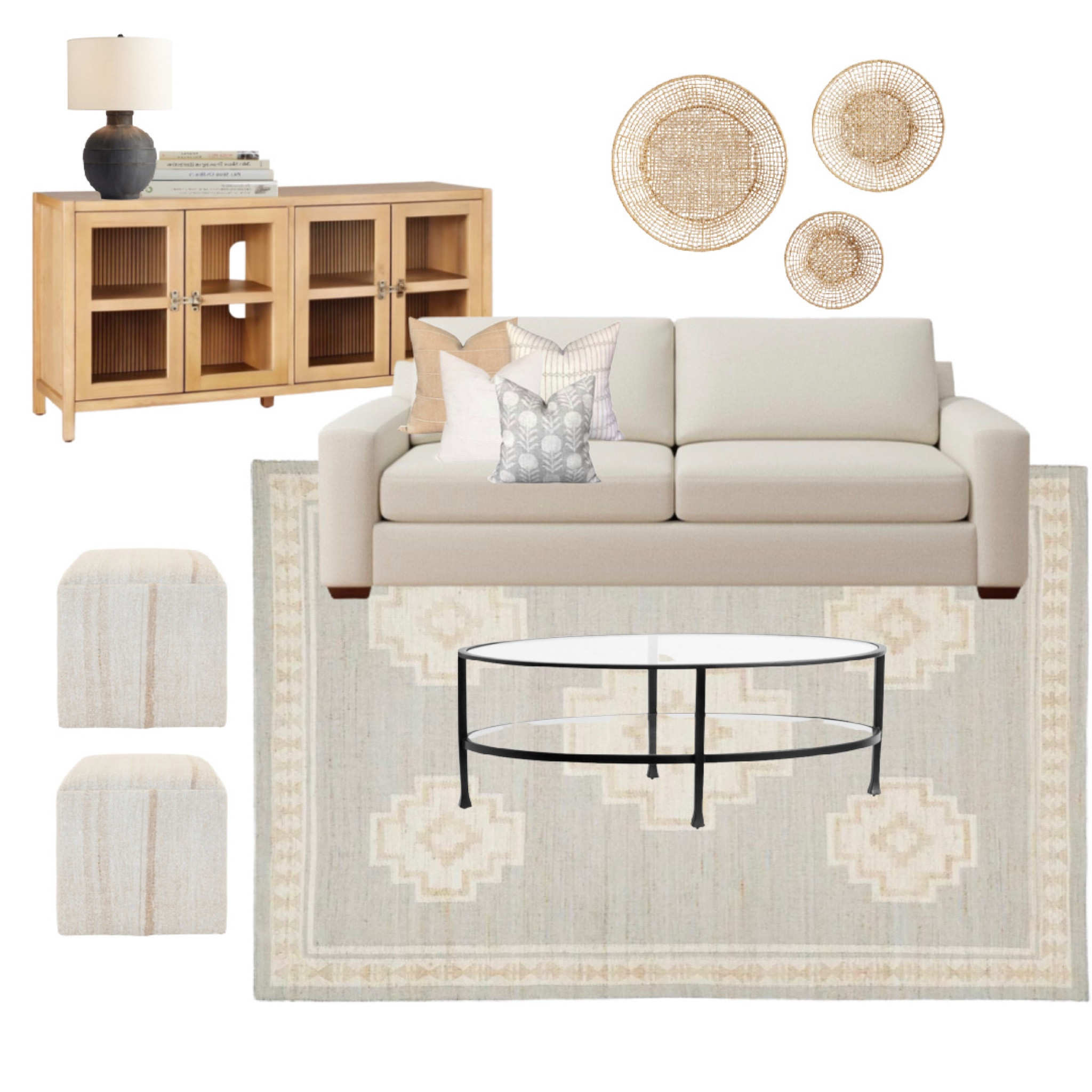 Oval coffee table
Wall baskets 