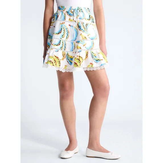Free Assembly Women's and Women’s Plus Tiered Cotton Mini Skirt with Lace Trim, Sizes XS-4X | Walmart (US)