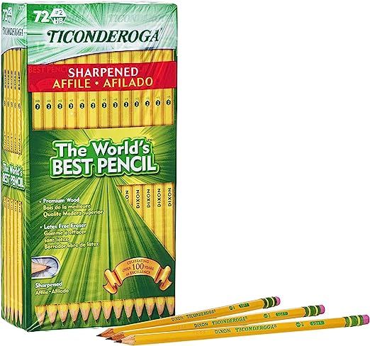 TICONDEROGA Pencils, Wood-Cased #2 HB Soft, Pre-Sharpened with Eraser, Yellow, 72-Pack (13972) | Amazon (US)
