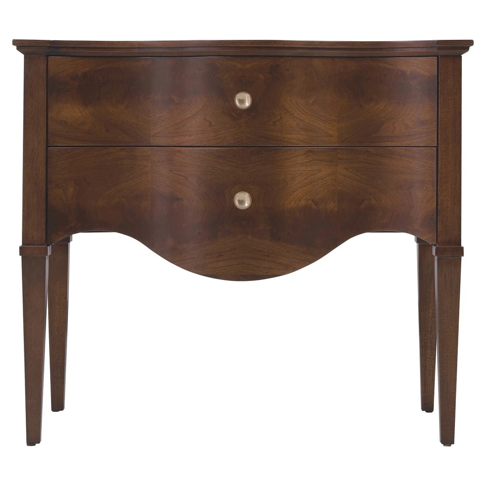 Alaine Updated Traditional Dark Brown Walnut Wood Curved Nightstand | Kathy Kuo Home
